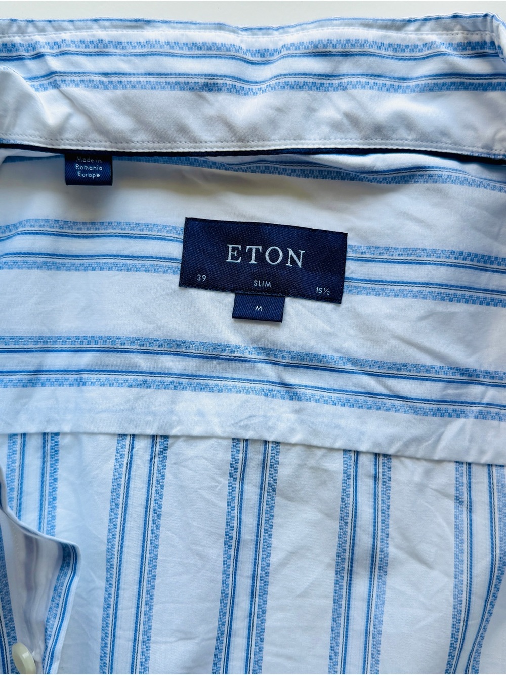 Eton Slim Fit White Dress Shirt with Light Blue Stripes size 15 1/2